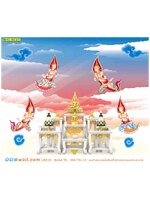 บริการ ออกแบบ วอลเปเปอร์ห้องพระ ลายเทพพนม 4 องค์ บนพื้นหลังท้องฟ้า สวยๆ