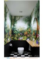 ภาพวิว ภาพศิลปะ ตกแต่งภายในห้องน้ำขนาดเล็ก ด้วยวอลเปเปอร์สวนป่าธรรมชาติเขตร้อน บรรยากาศธรรมชาติสุดหรู