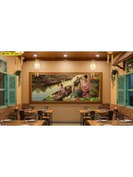 วอลเปเปอร์สั่งผลิต ภาพอาหารไทยในกรอบไม้ ออกแบบ สร้างความรู้สึกเหมือนมองออกหน้าต่าง รับติดตั้ง โดย ช่างติดวอลเปเปอร์