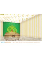 บริการ ออกแบบวอลเปเปอร์ลายไทย จัดห้องพระเล็กๆ ลายต้นโพธิ์ทองพื้นสีเขียว สร้างบรรยากาศอบอุ่น