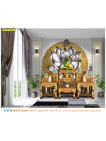 printing วอลล์เปเปอร์ ภาพสั่งพิมพ์ลายไทยดอกบัววงกลมสีทองพื้นหลังสีขาว อุปกรณ์ตกแต่งห้องพระสวย ในราคาย่อมเยาว์