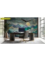 วอลเปเปอร์สั่งผลิต ภาพอินทรีบินเหนือภูเขามรกต นำเสนอ ความเป็นผู้นำและวิสัยทัศน์ในพื้นที่ทำงาน