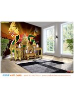 บริการ พิมพ์วอลเปเปอร์ห้องพระ ลายพญานาคสีเขียว พื้นหลังกราฟฟิกสีน้ำตาลอมดำ ใต้ดวงจันทร์ ยิ่งใหญ่สวยงาม