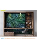 บริการพิมพ์ ภาพแคนวาส ติดผนังลายกราฟฟิก ลายใบตอง เสริมด้วยเฟอร์นิเจอร์ที่ตกเเต่งด้วยไม้ ทำให้รู้สึกไม่ร้อนเเละสบายตา