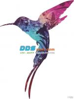 PRINT17-120 ภาพพิมพ์ ลายนกภาพสะท้อน สีชมพูม่วง