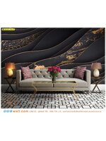 print ผ้าแคนวาสเต็มผนังแต่งห้องรับแขก ลายคลื่นน้ำสีทองพื้นสีดำ นำการตกแต่งทั้งหมดมารวมกันอย่างน่ามหัศจรรย์