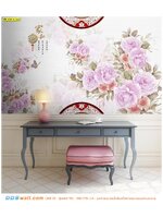 พิมพ์วอลเปเปอร์ ไม่แพง ตกแต่งมุมอ่านหนังสือ ภาพดอกไม้จีนลายดอกโบตั๋นสีชมพูหวาน สไตล์จีนวินเทจ