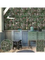 JLOT12-77 ลายกำแพงดอกไม้ สีเขียวเข้ม