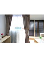 ตัวอย่างติดตั้งผ้าม่าน สีน้ำตาล ที่คอนโด THE MIAMI ย่านบางปู