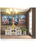 วอลเปเปอร์พิมพ์ลาย ราคาถูก ฉากหลังห้องพระสวยๆ ภาพพุทธประวัติพระพุทธเจ้าประสูติ ตรัสรู้ และปรินิพพาน สงบสุข สร้างความรู้สึกสบายใจ