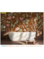 พิมพ์วอลเปเปอร์ ผ้าแคนวาส ตกแต่งห้องน้ำ ลายกิ่งดอกไม้พื้นหลังสีน้ำตาล เรียบหรู นุ่มนวล ตามสไตล์ผู้หญิงอ่อนหวาน
