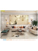 ภาพพิมพ์วอลเปเปอร์ ราคาถูก เเต่งห้องนั่งเล่น ด้วยโทนสีอบอุ่น ลายดอกไม้จีน โทนสีเหลืองนวล ดูหรูหราเเละน่าอยู่