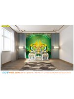 ภาพฉากหลังโต๊ะหมู่บูชา ลายพญานาคสีเขียวคู่พื้นเขียว ตกแต่งผนังห้องพระ ห้องสวดมนต์ เพื่อความสวยงามสมบูรณ์