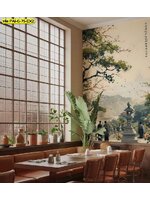 วอลเปเปอร์สั่งผลิต ภาพภูมิทัศน์เอเชีย ออกแบบ ลายต้นไม้และภูเขา สร้างความรู้สึกผ่อนคลายให้ลูกค้าในร้าน รับติดตั้ง งานวอลล์ขนาดใหญ่