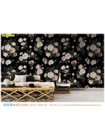 วอลเปเปอร์ภาพวิว ติดผนังห้องรับแขก ต่อลายช่อกุหลาบวินเทจพื้นสีดำ สวยงามมีสไตล์