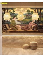 วอลเปเปอร์ลายไทยบรรยากาศชุมชนริมน้ำ เติมความนุ่มนวลให้พื้นที่พักผ่อนและนำเสน่ห์พื้นบ้านมาเป็นจุดเด่นในห้อง