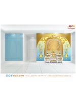 ภาพลวดลายตกแต่งห้องพระ ลายต้นโพธิ์ทองสีทองใบใหญ่ รายล้อมด้วยต้นโพธิ์สีทองใบเล็ก เพิ่มความสวยงาม หรูหรา
