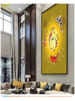 วอลเปเปอร์ติดผนังภาพวิว ภาพคมชัด ลายปลาคาร์ฟหลากสีแปดตัวพื้นหลังสีเหลืองทองแนวตั้ง ตกแต่งในห้องรับแขก โทนสีเข้ากันสุดหรูหรา