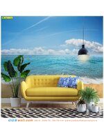 วอลเปเปอร์วิวทะเล ตกแต่งห้องนั่งเล่น สีสันสดใส