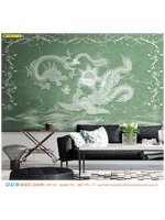 รับติด ภาพแคนวาส แต่งห้องนั่งเล่น ภาพมังกรกับนกฟีนิกซ์พื้นหลังสีเขียวหยก หรูหราเเละสะอาดตา