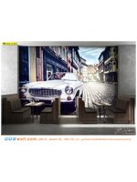 รับติดวอลเปเปอร์ภาพวิว ตกแต่งร้านอาหาร รูปรถเก่า เเบบมีสไตล์ชัดเจน ลายสีภาพเเบบเก่าๆ ดูคลาสสิค เจ้าของห้องเป็นผู้ที่มีความสนใจเกี่ยวกับรถ