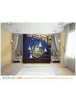 ขายวอลเปเปอร์สั่งผลิต แบบห้องพระสวยๆ ลายเทพพนม พื้นหลังสีน้ำเงิน โดดเด่น ลวดลายไทย