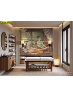 วอลเปเปอร์ลายไทยสไตล์เรือนไม้ เพิ่มความสงบและบรรยากาศอบอุ่นให้ห้องนวดไทยพร้อมภาพผนังที่โดดเด่น