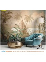 ผ้าแคนวาส ตกแต่งภายใน มุมพักผ่อน นั่งเล่นชิวๆ ด้วยภาพลายสวนป่าต้นกล้วยต้นมะพร้าวโทนสีส้ม เหมือนอยู่ท่ามกลางธรรมชาติ