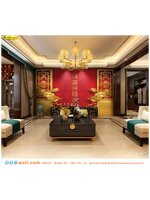 ภาพพิมพ์วอลเปเปอร์ แต่งผนังรับเเขก เสริมมงคล ด้วยภาพอักษรคำอวยพรจีนสีทอง สไตล์จีนย้อนยุคเเต่หรูหรา