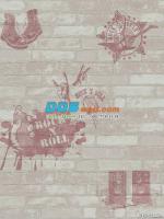 JFAY12-22 ลายอิฐ Rock 'n Roll สีน้ำตาลแดง พื้นหลังสีครีม
