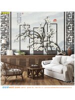 วอลเปเปอร์ติดผนังภาพวิว แต่งผนังปูน ลายดอกไม้จีน เเนววินเทจ