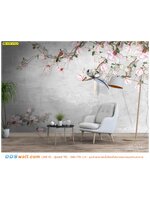 วอลเปเปอร์ภาพวิว ตกแต่งบ้าน ดอกไม้จีนลายดอกไม้สีชมพูพื้นหลังสีเทา เข้ากับมุมนั่งเล่น ไม่ร้อนดูสบายตา