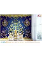 ไอเดียออกแบบผนังห้อง รูปติดห้องพระ ลายต้นโพธิ์เทพพนมพื้นหลังสีน้ำเงิน ผนังสวย เป็นมงคล