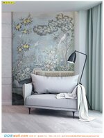 ภาพวิว ภาพศิลปะ ตามขนาด ตกแต่งห้องนั่งเล่น ภาพลายกำแพงในสวนป่าธรรมชาติโทนสีฟ้า ทำให้ดูมีบรรยากาศเย็นสบาย