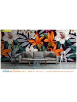 วอลเปเปอร์พิมพ์ลายดอกไม้สีสดใส ติดห้องรับแขก สีสันของดอกไม้ป่า ให้มีเสน่ห์มากขึ้น