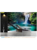 ปริ้นวอลเปเปอร์ หมึกเช็ดได้ ภาพวิวน้ำตกธรรมชาติ ตกแต่งผนังด้านหลังบันได ดูสวยเหมือนจริง เข้ากันได้อย่างลงตัว