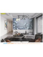 รับติดภาพพิมพ์วอลเปเปอร์ ภาพดอกไม้จีน สีฟ้าเทาเเละลวดลายดอกไม้ที่สวยงาม เสริมบรรยากาศให้ห้องนั่งเล่นดูเป็นส่วนตัว มองเเล้วสบายตา