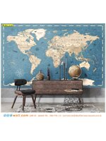 ภาพแคนวาส หมึกกันน้ำ เสริมพื้นหลังให้ห้องดูสดใส ด้วยภาพแผนที่สีฟ้า ใส่ความเป็นวินเทจเข้าไปด้วยเฟอร์นิเจอร์ไม้ สวยเรียบง่ายสบายตา