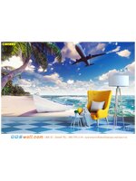 วอลเปเปอร์แต่งบ้านติดห้องทำงาน วิวทะเล ด้วยโทนสีสดใส