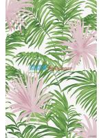 JPOP15-81 ลายใบไม้ สีเขียว ชมพู