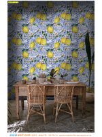 Print wallpaper ติดผนัง ตกแต่งร้านอาหาร วอลเปเปอร์ต่อลายเลม่อนบนกำแพง ลวดลายของผลไม้ จะช่วยกระตุ้นความอยากอาหารมากขึ้น