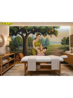 วอลเปเปอร์ลายไทยทุ่งผลไม้ช่วยเสริมบรรยากาศห้องสปาให้ดูสงบ อ่อนโยน และให้ความรู้สึกผ่อนคลายยิ่งขึ้น