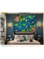 ภาพวิว ภาพศิลปะ แต่งผนังห้องนอน ภาพวาดปลาคาร์ฟว่ายน้ำหลากสีสันพื้นหลังสีน้ำเงิน ในโทนสีสบายตา เข้ากันได้อย่างลงตัว