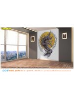 รูปลายไทยแต่งห้องพระ ภาพพญานาคล้อมดวงจันทร์พื้นหลังสีขาว ที่ดูสบายตา