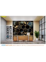 ภาพพิมพ์วอลเปเปอร์ ตามพื้นที่ ตกแต่งห้องทำงาน สไตล์โมเดิร์น ให้ดูทันสมัย ด้วยภาพติดผนังลายกราฟฟิก3มิติ ทรงหกเหลี่ยมสีดำทอง
