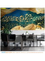 พิมพ์ภาพติดผนัง ตามสั่ง ตกแต่งร้านอาหาร ลายกวางกับปลาทอง เสริมฮวงจุ้ย สวยหรู