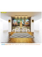 รับพิมพ์ลายไทย พิมพ์วัสดุตกแต่งภายในห้องพระ ภาพพุทธประวัติพระพุทธเจ้าประสูติ ตรัสรู้ และปรินิพพาน สีที่คงทน กันน้ำ ทำให้ไม่หลุดลอก