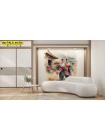 วอลเปเปอร์สั่งผลิต ภาพวาดสตรีชุดฮันบก ออกแบบ สร้างบรรยากาศเกาหลีที่อ่อนโยน ใช้ ตกแต่งผนัง ด้านหลังโซฟา