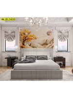 วอลเปเปอร์ภาพทิวเขาและต้นไม้สีอบอุ่น เพิ่มมิติให้หัวเตียงด้วยงานพิมพ์ลายเฉพาะที่ออกแบบตามสั่ง