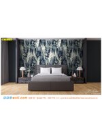 Print wallpaper สำหรับงานตกแต่งห้องนอน ด้วยภาพวาดขนนก โทนสีเทา ให้ความรู้สึกสงบ สบายใจ น่าพักผ่อน